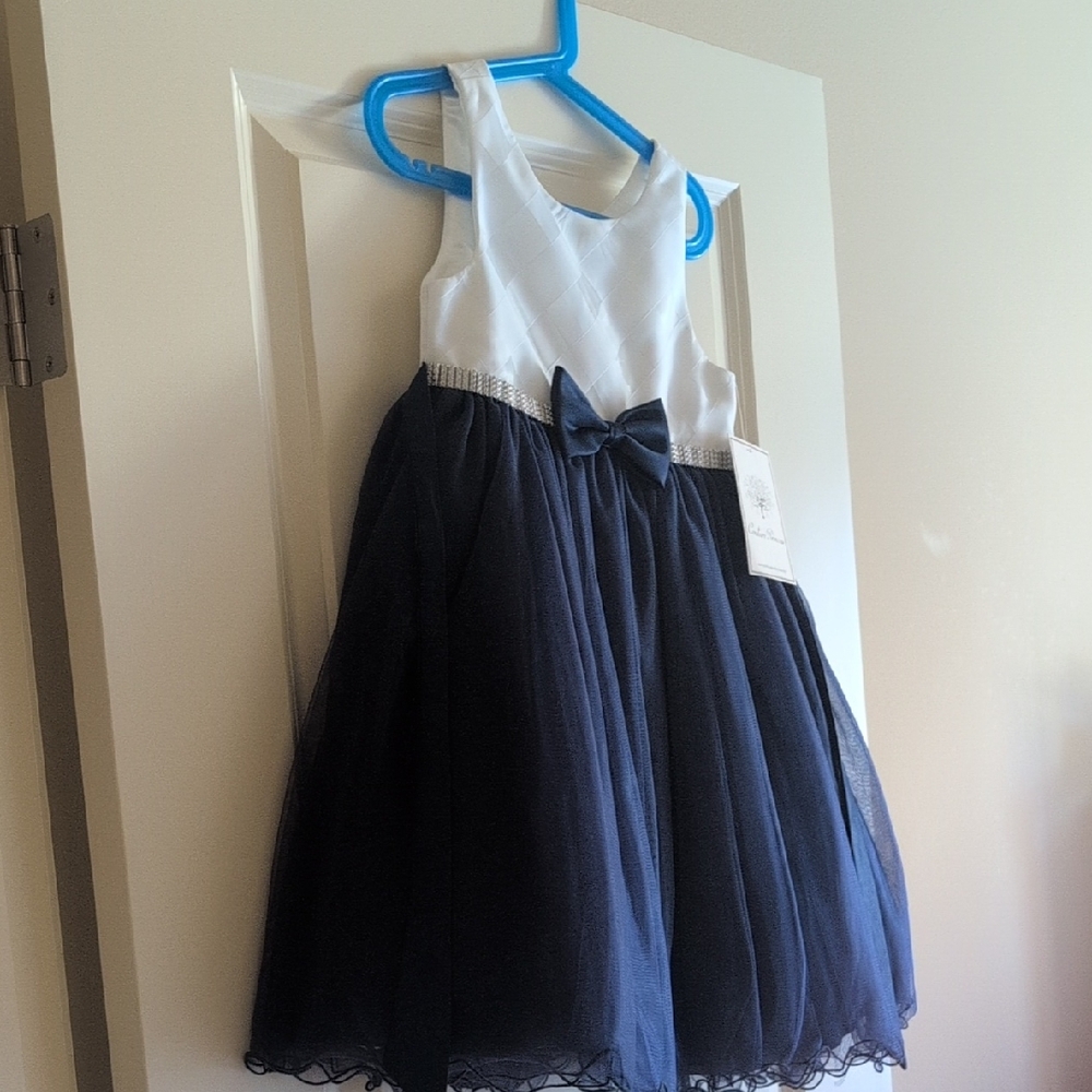 Silver and Blue Halter Fit and Flare Formal Dress